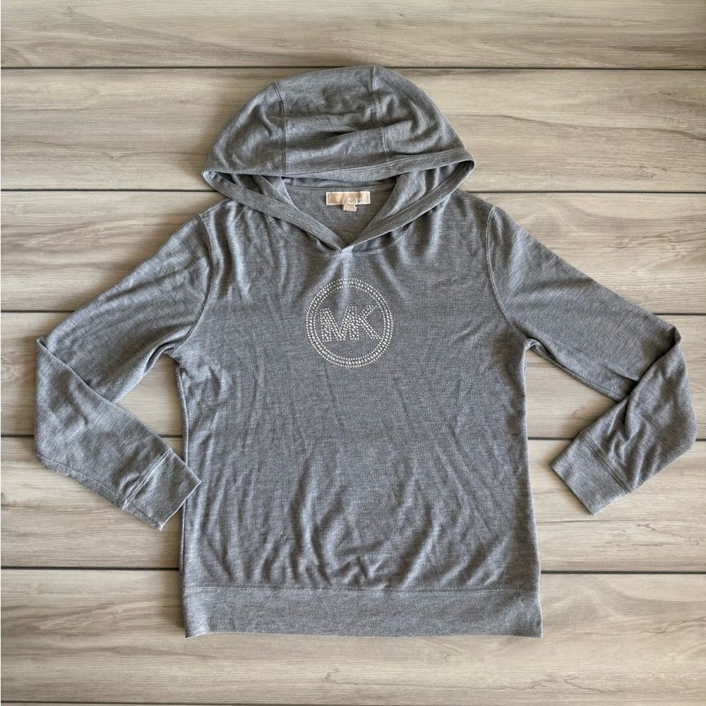 Michael Kors Long Sleeve Hoodie with Silver Bling Grey Large EUC
